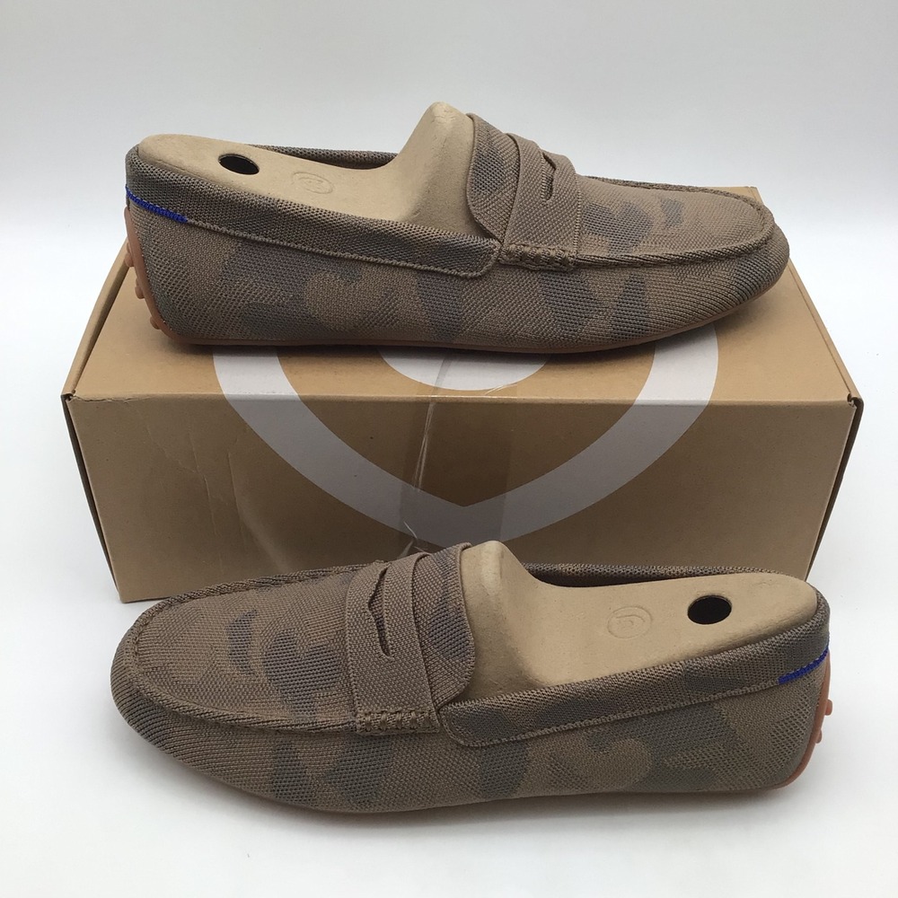 Rothys The Mens Daily Driver Brown Camo Knit Loafers Size 12 463-008 NEW